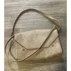 ELAINE TURNER Women's Gold Colored Leather Snakeskin Print Shoulder Handbag